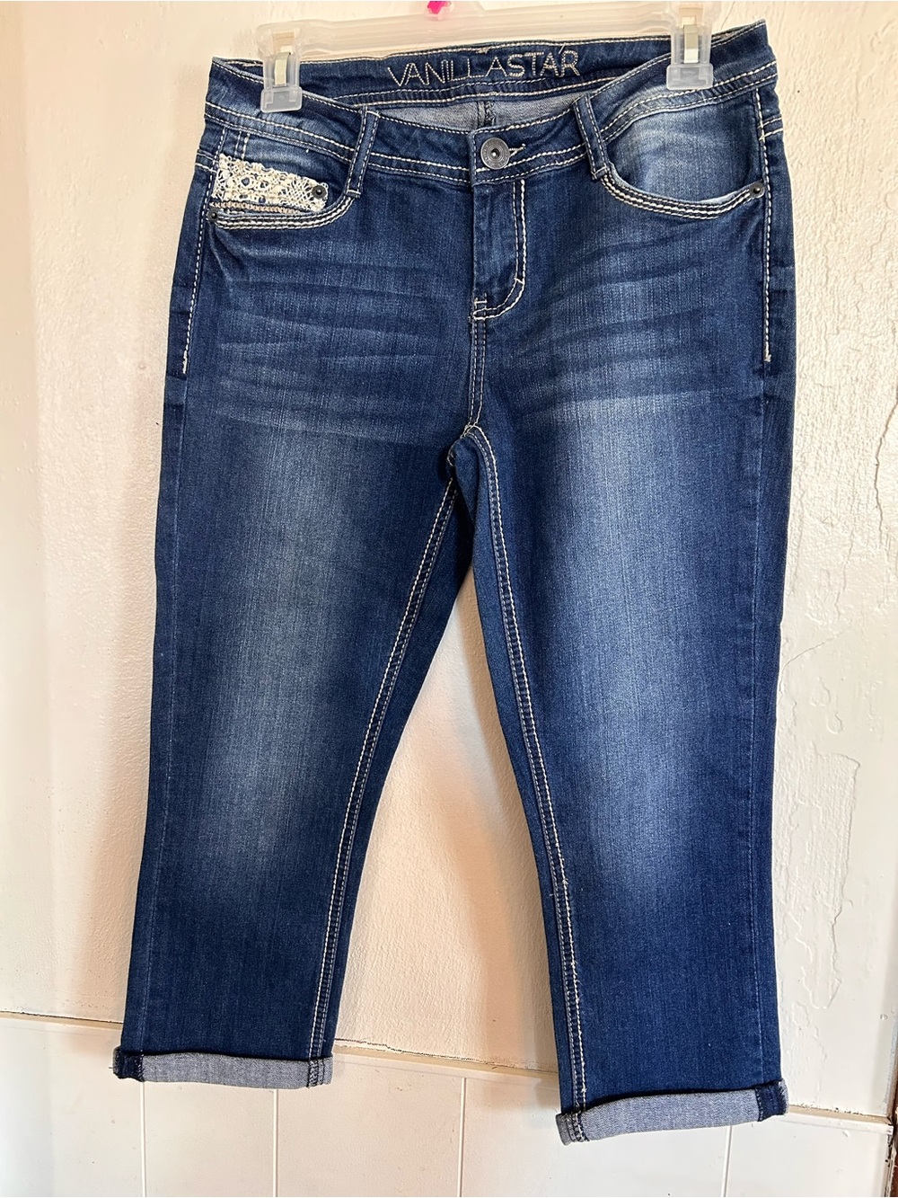 Vanilla Star Women's Medium Blue Skinny Capri Jeans with Cuffed Hem Size 7